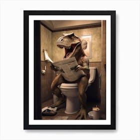 Dinosaur Reading Newspaper 1 Art Print