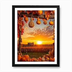 A Photograph Showcasing A Thanksgiving Festival Scene Set In A Rustic Fall Evening Wooden Decoratio (4) 1 Art Print