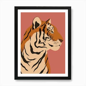 Jungle Safari Tiger on Rose Art Print
