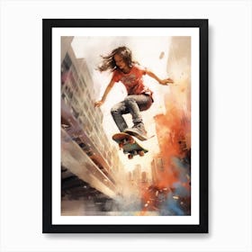 Girl Skateboarding In Sao Paulo, Brazil Watercolour 2 Art Print