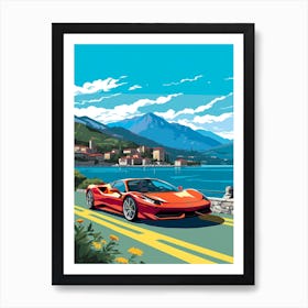 A Ferrari 458 Italia Car In The Lake Como Italy Illustration 2 Art Print
