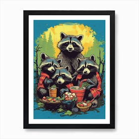 Raccoon Family Picnic Pop Art 2 Art Print