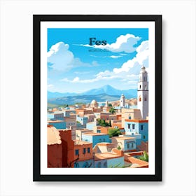Fes Morocco Cityscape Modern Travel Art Art Print