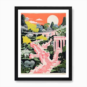 Villa Deste Gardens Abstract Riso Style 3 Art Print