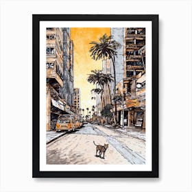 Painting Of Dubai United Arab Emirates With A Cat In The Style Of Line Art 2 Art Print