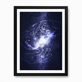 Two Hands Touching The Milky Way - Starry Night and Moon #6 Art Print