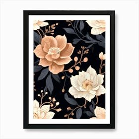 Peach Floral Wallpaper Art Print