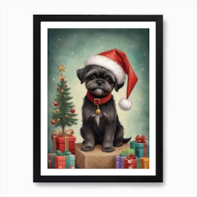 Christmas Shih Tzu Dog Wear Santa Hat (3) Art Print