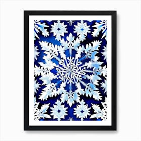 Pattern, Snowflakes, Blue & White Illustration 1 Art Print