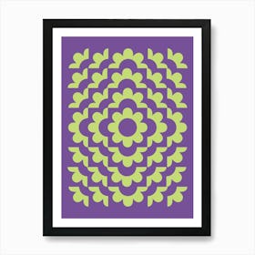 Midcentury Modern Abstract Geometric Flower Pattern Floral in Purple Forest Sage Green Art Print