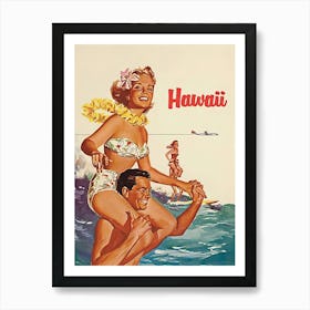 Hawaii, Couple On the Surf Art Print