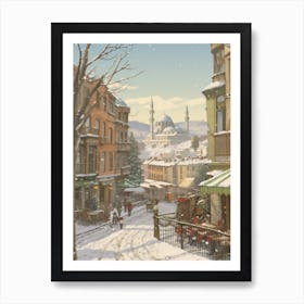 Vintage Winter Illustration Istanbul Turkey 2 Art Print