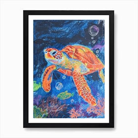 Sea Turtle Crayon Ocean Doodle 2 Art Print