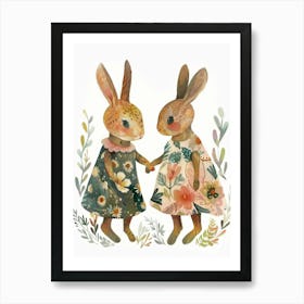 Two Bunnies Holding Hands Art Print