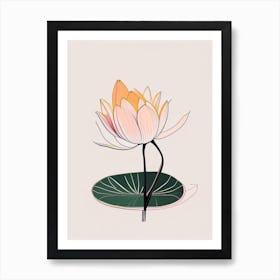 Blooming Lotus Flower In Pond Minimal Line Drawing 5 Art Print