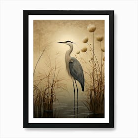 Dark And Moody Botanical Egret 2 Art Print