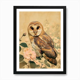 Tawny Owl Japanese Painting 1 Art Print