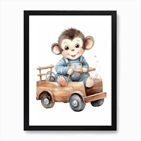 Baby Panda On A Toy Car, Watercolour Nursery 6 Art Print