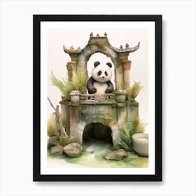 Panda Art Model Building Watercolour 4 Art Print