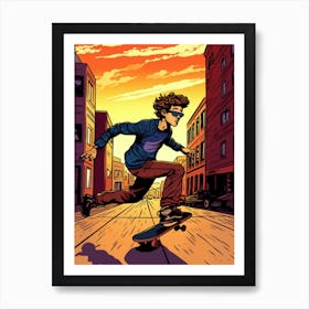 Skateboarding In Amsterdam, Netherlands Comic Style 1 Art Print