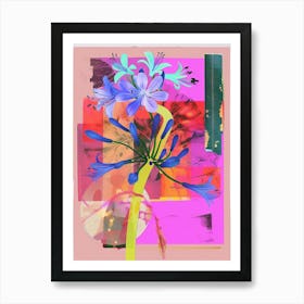 Agapanthus 4 Neon Flower Collage Art Print