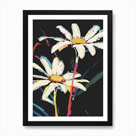 Neon Flowers On Black Oxeye Daisy 3 Art Print