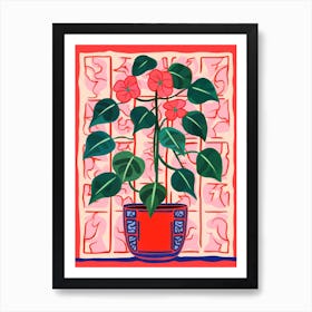 Pink And Red Plant Illustration Hoya 3 Art Print