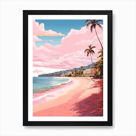 An Illustration In Pink Tones Of  Grand Anse Beach Grenada 1 Art Print