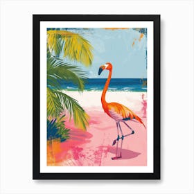 Greater Flamingo Pink Sand Beach Bahamas Tropical Illustration 4 Art Print