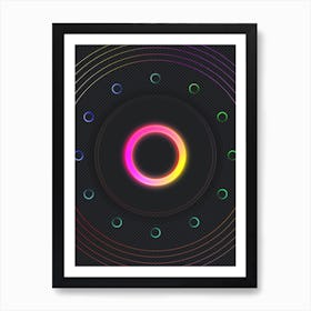 Neon Geometric Glyph in Pink and Yellow Circle Array on Black n.0468 1 Art Print