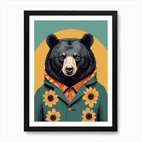 Floral Black Bear Portrait In A Suit (4) Art Print