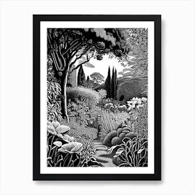 Claude Monet’S Garden, France, 1 Linocut Black And White Vintage Art Print