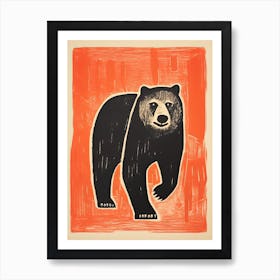 Black Bear, Woodblock Animal  Drawing 4 Art Print