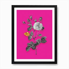 Vintage Pink Agatha Rose Black and White Gold Leaf Floral Art on Hot Pink n.0408 Art Print
