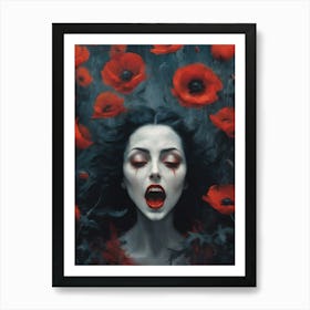 Dark Gothic Aesthetic Art of a Banshee Witch Woman Screaming in the Forest - Painting by Sarah Valentine Art Print