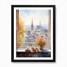 Window View Of Zurich Switzerland In Autumn Fall, Watercolour 2 Art Print