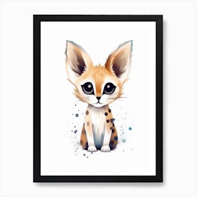 Watercolour Jungle Animal Baby Serval 2 Art Print