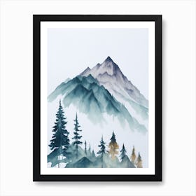 Mountain And Forest In Minimalist Watercolor Vertical Composition 230 Art Print