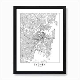 Sydney White Map Art Print