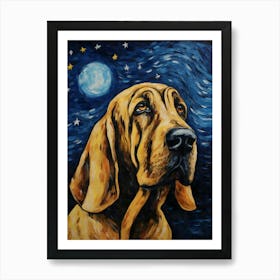 English Bloodhound Starry Night Dog Portrait Art Print