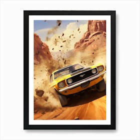 Mustang Driving Through The Desert Retro Racing Car Art Print