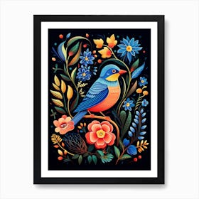 Folk Bird Illustration Eastern Bluebird 1 Art Print