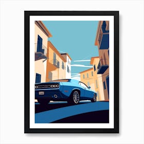 A Dodge Challenger In French Riviera Car Illustration 1 Art Print