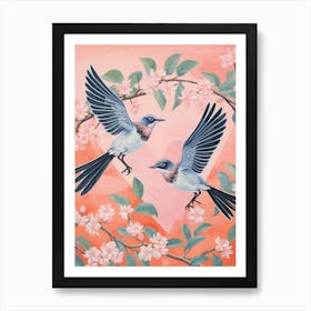 Vintage Japanese Inspired Bird Print Mockingbird 1 Art Print