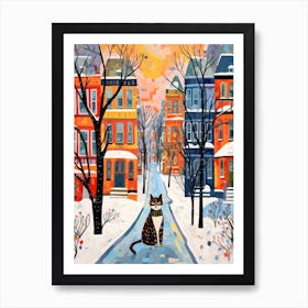 Cat In The Streets Of Chicago   Usa With Snow 2 Poster