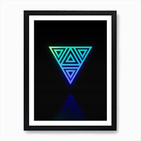 Neon Blue and Green Abstract Geometric Glyph on Black n.0440 Art Print