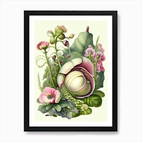 Garden Snail In Flowers 1 Botanical Art Print