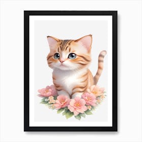 Vintage Cat With Flowers Art Print