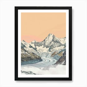 Monte Rosa Switzerland Italy Color Line Drawing (7) Art Print