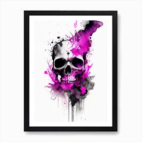 Skull With Watercolor Or Splatter Effects 1 Pink Stream Punk Art Print